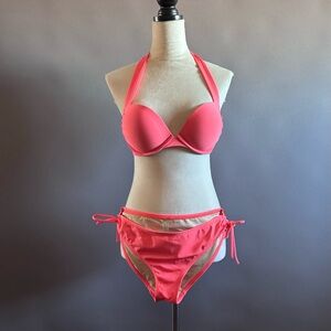 Victoria's Secret Coral Pink Halter Push-Up Bikini Set